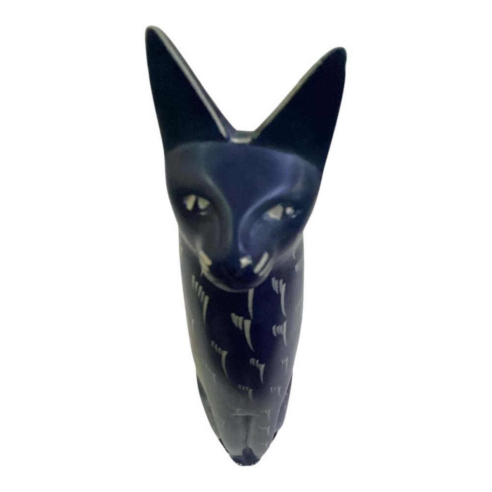 Vintage Hand-Carved Soapstone Cat Figurine Etched African Kenyan Sculpture - Picture 2 of 6